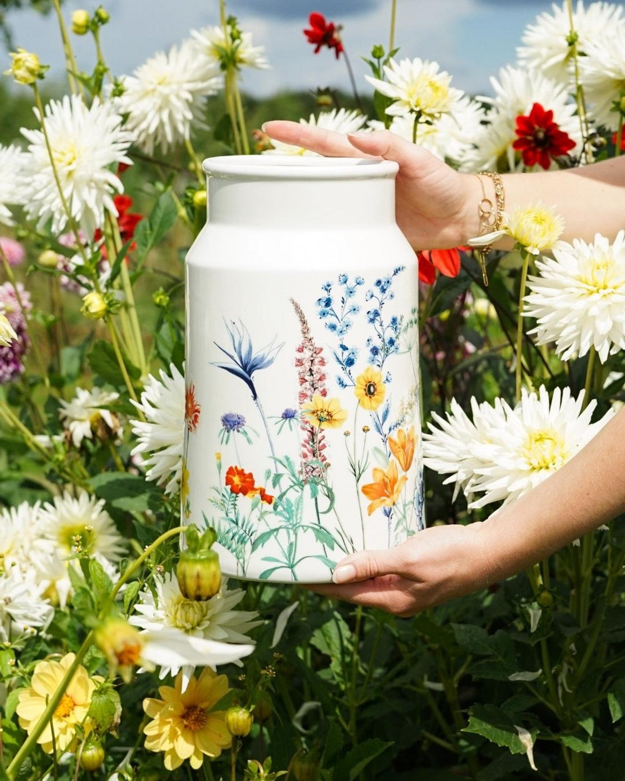 Vaza u Obliku Kante za Mlijeko - Cvjetno Polje - 30 cm
