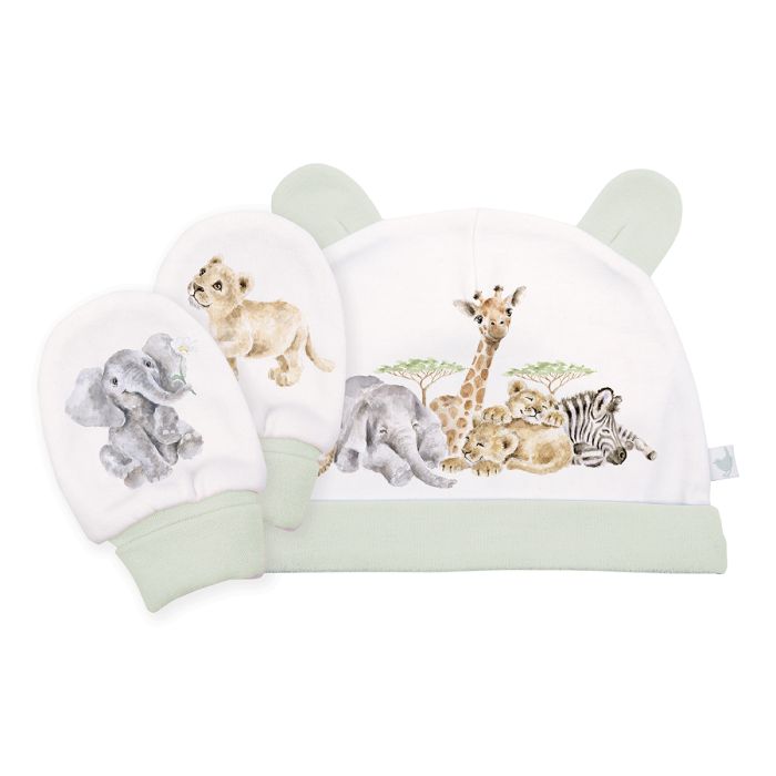 Little Savannah - African animal Newborn Hat and Mitten Set-1