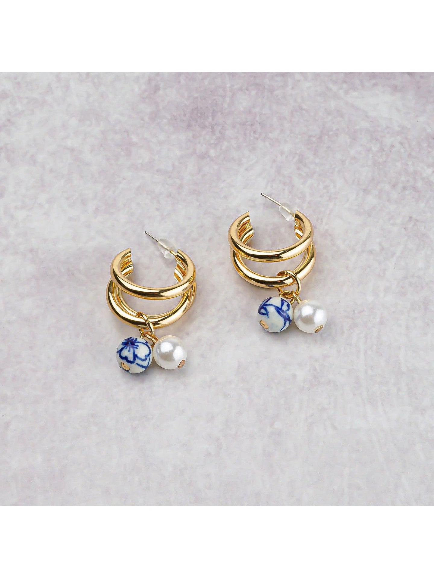 Pearl Earrings - Flower - Gold-1