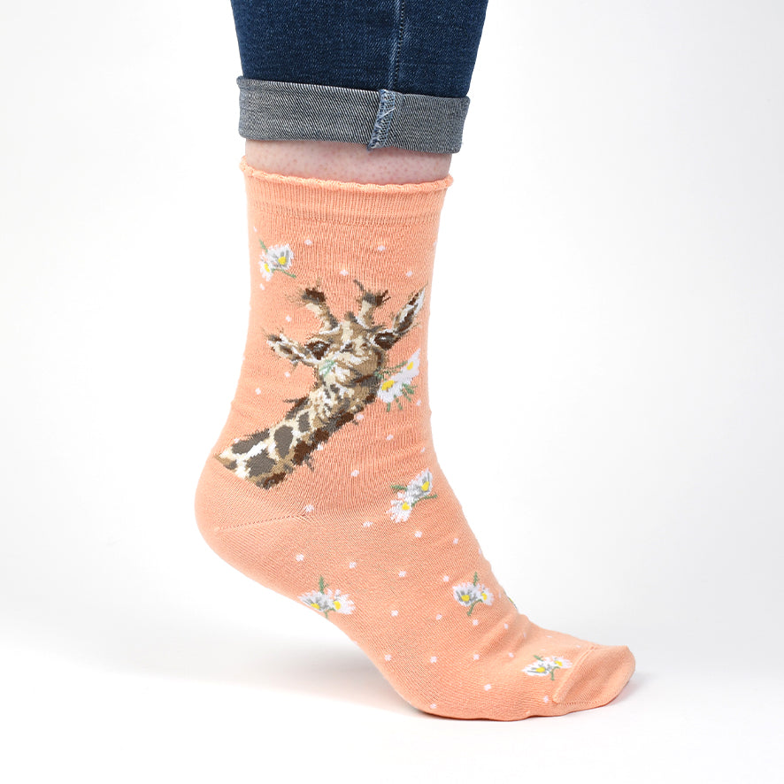 Women's Socks - Giraffe - Flowers-2