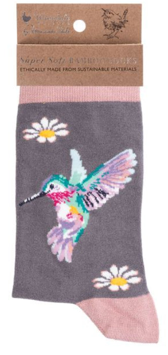 Women's Socks - Hummingbird - Wisteria Wishes-1