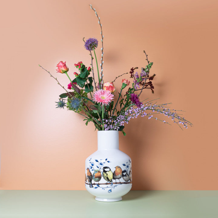 Tall Ball Vase Forest Birds-2